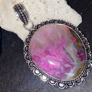 Mexican Laguna Lace natural gemstone statement pendant